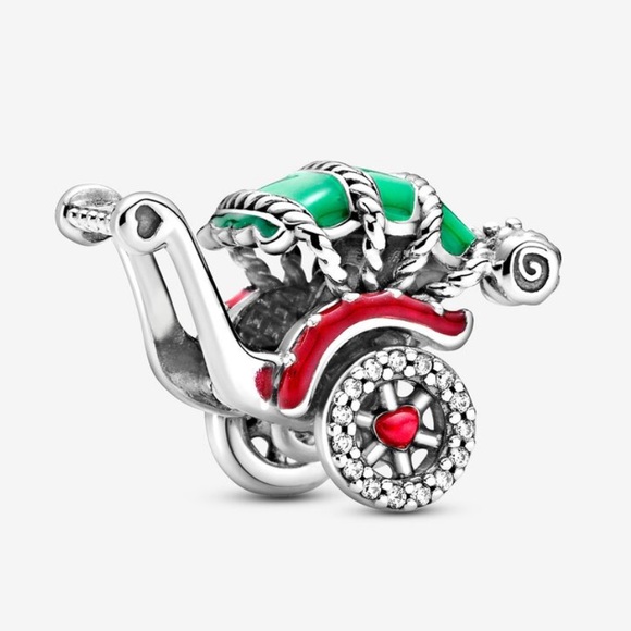 NWOT Rickshaw Charm w/ Cubic Zirconia, Red & Green Enamel Sterling Silver 925 - Picture 1 of 12